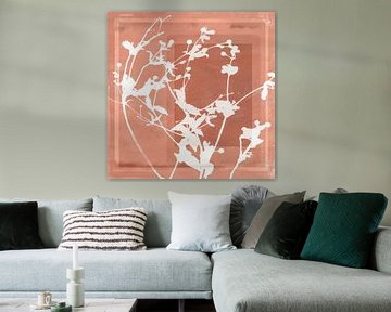 Flowers and abstract shapes in coral brown. by Dina Dankers