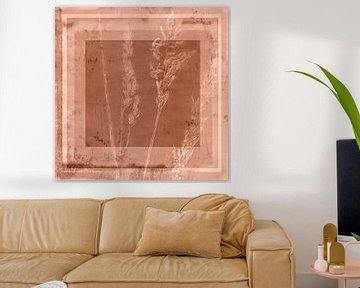 Plants and abstract shapes in coral brown. by Dina Dankers