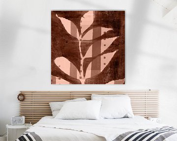 Leaves and abstract shapes in warm rusty brown. by Dina Dankers