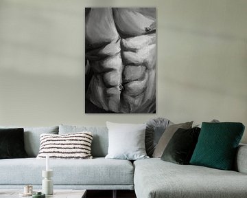 Mannelijke torso schilderij grijstinten van Krista Kitsz Art