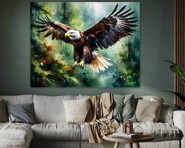 Wildtiere in Aquarell - Flying Eagle 5 von Johanna's Art