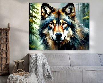 Wilde dieren in aquarel - Wolf 6 van Johanna's Art