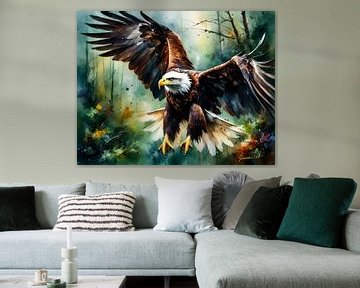 Wilde dieren in aquarel - Vliegende adelaar 2 van Johanna's Art