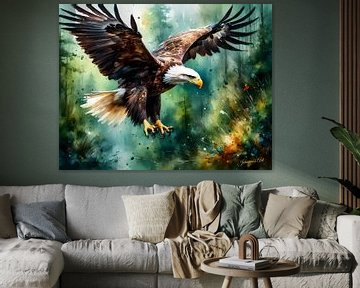 Wildlife in Watercolor - Flying Eagle 3 by Johanna's Art