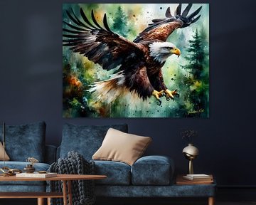 Wildtiere in Aquarell - Flying Eagle 4 von Johanna's Art