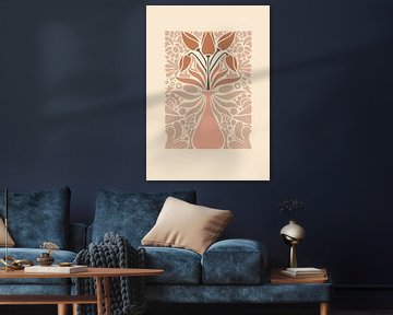 Grafik Tulpen in Vase - Nude-Töne - Wohnzimmer & Schlafzimmer - Minimalistische Einrichtung - Abstrakt von Design by Pien