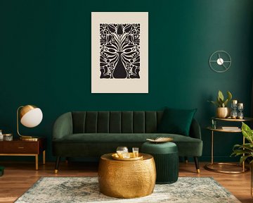 Art graphique Tulipes dans un vase - Noir Beige - Salon &amp ; Chambre - Intérieur minimaliste - Abstrait sur Design by Pien