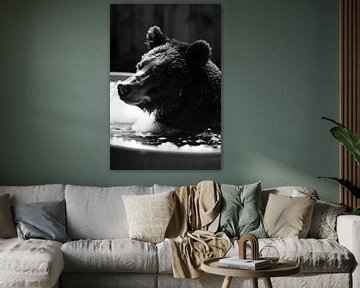 Badkamerfoto: Ontspannen beer in een bubbelbad van Poster Art Shop