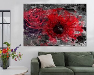 Ein modernes Bild von roten Blumen. von Nannie van der Wal