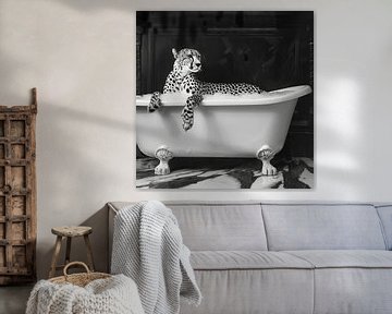 Cheetah in the bathtub - A funny bathroom picture by Felix Brönnimann