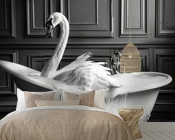 Elegante zwaan in bad - Unieke badkamerfoto voor je WC van Poster Art Shop