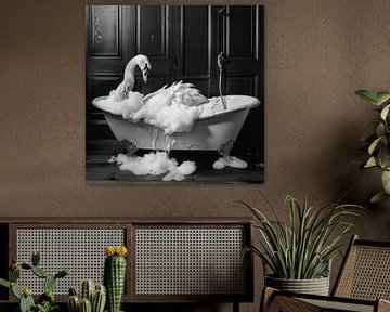 Cygne élégant dans la baignoire - Tableau de salle de bains unique pour vos toilettes sur Felix Brönnimann