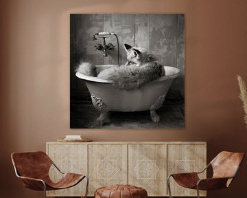 Clever fox in the bathtub - a fascinating bathroom picture for your toilet by Felix Brönnimann