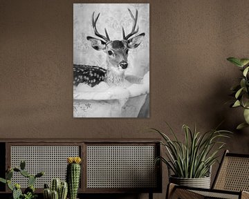 Herten in de badkamer - Een betoverende badkamerfoto voor je WC van Felix Brönnimann