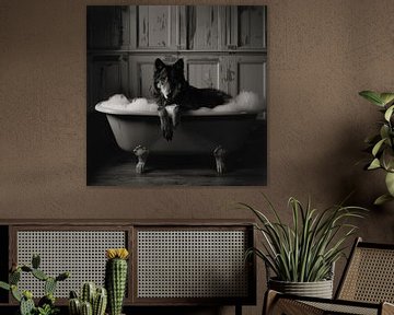 Loup sauvage dans une baignoire - Un tableau de salle de bain fascinant pour vos toilettes sur Felix Brönnimann