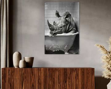 Rhinoceros in the bathtub - A unique bathroom picture for your WC by Felix Brönnimann