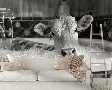 Koe in bad - een originele badkamerfoto voor je toilet van Poster Art Shop