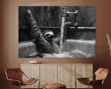 Gezellige luiaard in bad - een schattige badkamerfoto voor je toilet van Felix Brönnimann