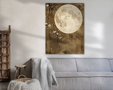 Fleurs à la pleine lune, à la japonaise sur Japandi Art Studio