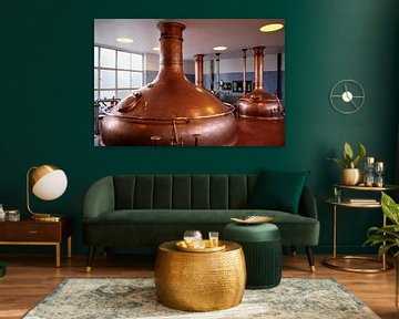 Copper kettles in beer brewery by PixelPower