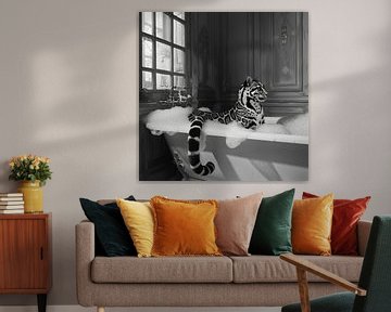 Graceful clouded leopard in the bathtub by Felix Brönnimann