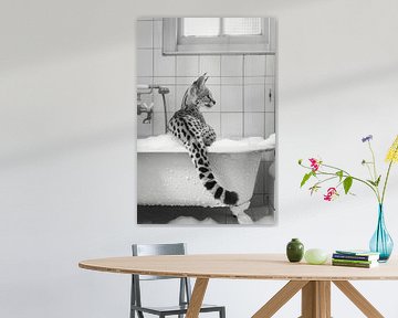 Serval in the bathtub - A charming piece of bathroom art for your WC by Felix Brönnimann