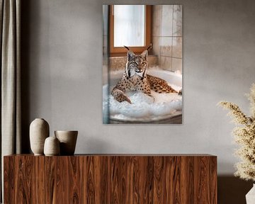 Ontspannen Euraziatische lynx in bad - een fascinerend badkamerkunstwerk voor je toilet van Felix Brönnimann