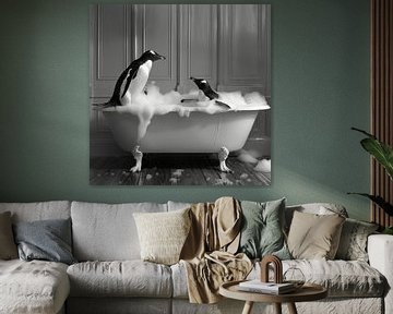 Pinguin in der Badewanne - Ein bezauberndes Badezimmerkunstwerk für Ihr WC von Felix Brönnimann