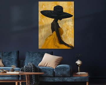 Portrait d'une femme portant un grand chapeau dans les tons jaunes
