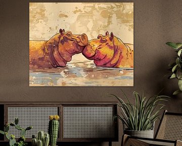Le câlin de l'hippopotame sur Blikvanger Schilderijen
