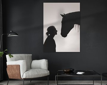 Fine Art silhouette woman and horse by Yvonne van de Kop