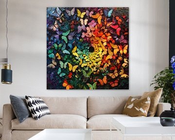 Spiraal van vlinders in regenboog kleuren van Jan Bechtum