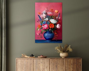 Moderne versie Boeket Gouden Eeuw - roze blauw 2