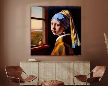 Girl with a Pearl Earring am Fenster. Popart von Ineke de Rijk