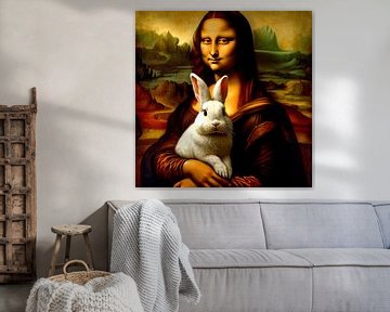 Mona Lisa met de Paashaas. Popart van Ineke de Rijk