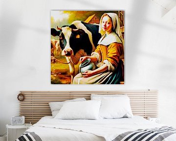 Johannes Vermeer's milking Milkmaid. ( 2 ) Pop art by Ineke de Rijk