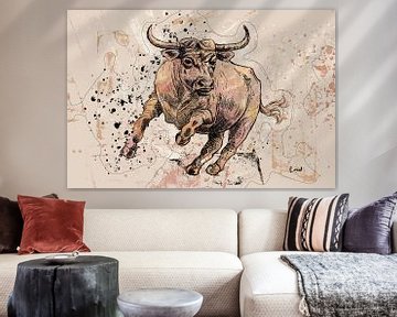 Colourful drawing of a bull by Emiel de Lange