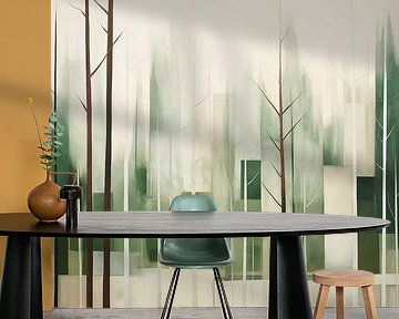 Abstrakte Waldlandschaft in geometrischen Formen