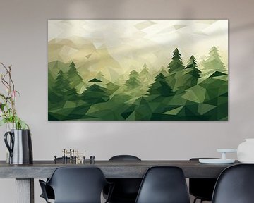 Paysage abstrait de forêt et de montagne aux formes géométriques sur Cafe Noir