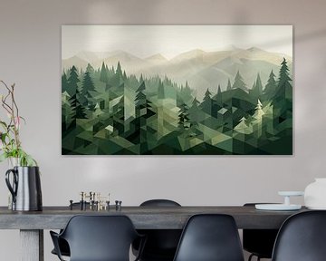 Abstrakte Wald- und Berglandschaft in geometrischen Formen von Schwarzer Kaffee