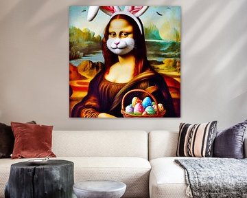 Portrait de Mona Lisa, Je suis malheureusement le lièvre (de Pâques) ! Pop art sur Ineke de Rijk