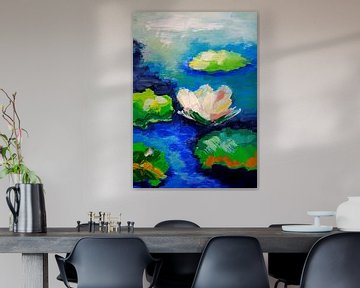 Lotus blanc / fleurs de lotus / nénuphars de Monet / étang sur Jolanda Bakker