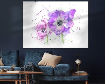 Fleurs d'anémone en rose et violet sur Karen Kaspar