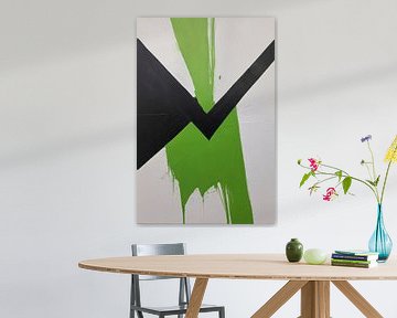 Groene Dynamiek in Minimalistische Abstractie van De Muurdecoratie