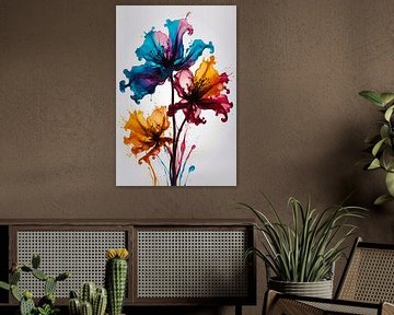 Kleurrijke Abstracte Vloeibare Bloemenexplosie van De Muurdecoratie