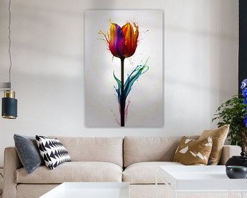 Abstracte kleurrijke tulp in vloeibare stijl van De Muurdecoratie