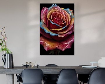 Abstracte explosie van kleurrijke rozenpracht van De Muurdecoratie