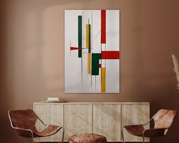 Abstraction dynamique avec les couleurs primaires sur De Muurdecoratie