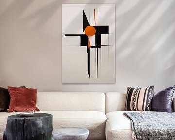 Dessin abstrait noir-blanc-orange sur De Muurdecoratie