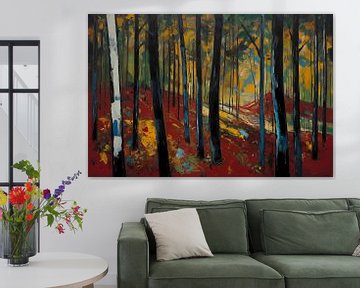 Herbstliche Pracht in Abstract Forest Impression von De Muurdecoratie